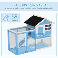 HKM-3532093 48" Outdoor Wooden Rabbit Hutch with Waterproof Roof and Removable Tray, Light Blue