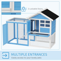 HKM-3532093 48" Outdoor Wooden Rabbit Hutch with Waterproof Roof and Removable Tray, Light Blue