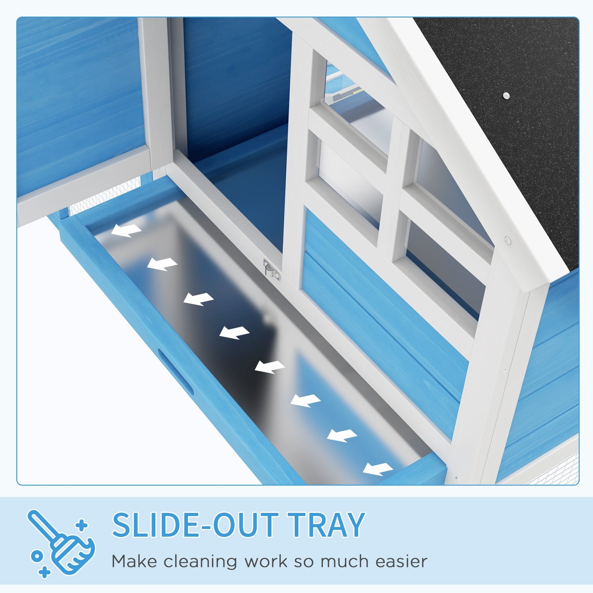 HKM-3532093 48" Outdoor Wooden Rabbit Hutch with Waterproof Roof and Removable Tray, Light Blue