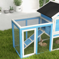 HKM-3532093 48" Outdoor Wooden Rabbit Hutch with Waterproof Roof and Removable Tray, Light Blue