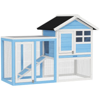 HKM-3532093 48" Outdoor Wooden Rabbit Hutch with Waterproof Roof and Removable Tray, Light Blue