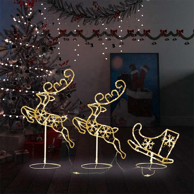HKM-353299 LED Acrylic Christmas Reindeer and Sleigh Decoration with 8 Light Effects - 260x21x87 cm