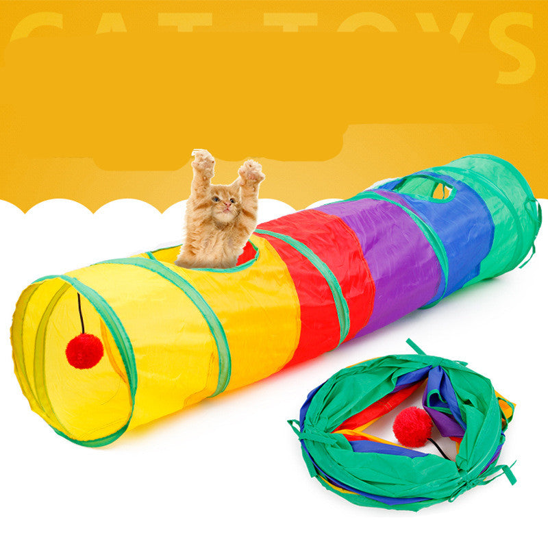 HKM-3533501 Rainbow Collapsible Cat Tunnel - Polyester Pet Play Channel for Training and Comfort