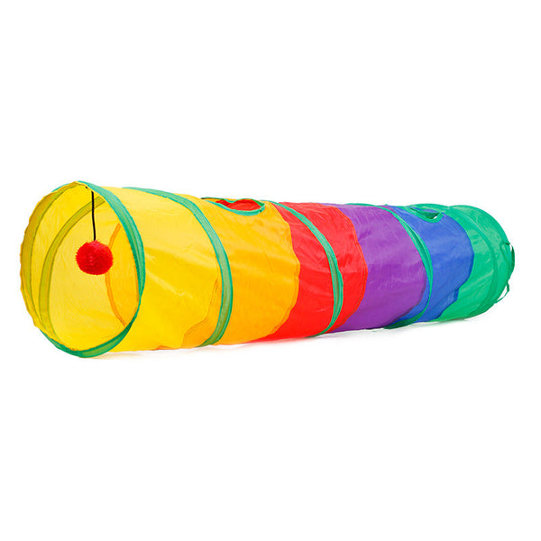 HKM-3533501 Rainbow Collapsible Cat Tunnel - Polyester Pet Play Channel for Training and Comfort