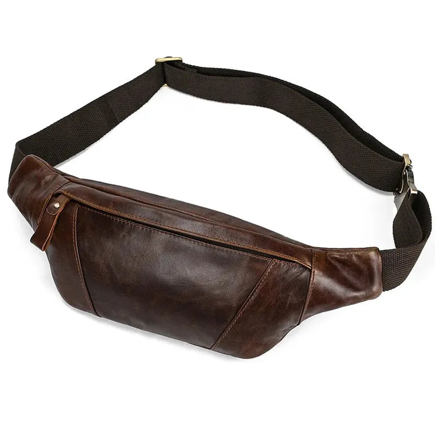 HKM-353363 Genuine Leather Crossbody Chest Bag in Brown Vintage Cowhide for Men and Women