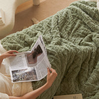 HKM-353491 Thermal Flannel Casual Blanket - 180x200cm in Tea Green, Fog Blue, Lemon Yellow, and More