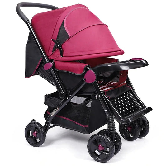 HKM-353683 Lightweight Foldable Travel Stroller with Two-Way Push Feature and Removable Dinner Plate, 3-in-1 Design