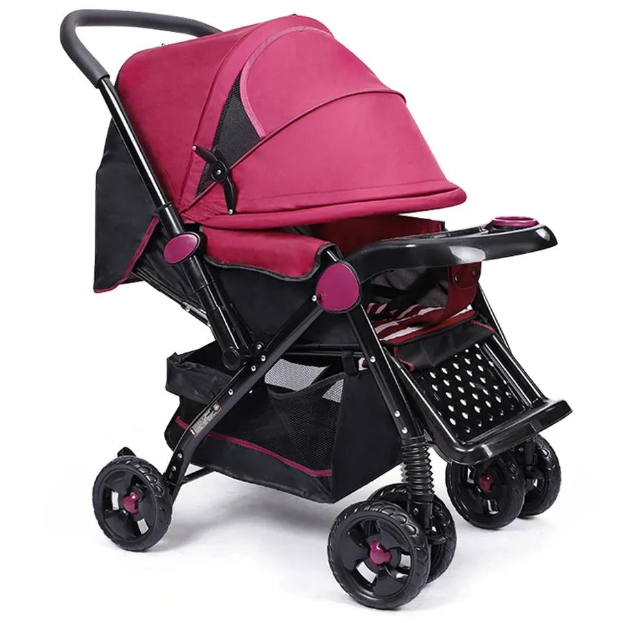 HKM-353683 Lightweight Foldable Travel Stroller with Two-Way Push Feature and Removable Dinner Plate, 3-in-1 Design