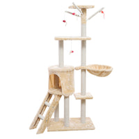 HKM-3537469 Beige Grey Brown Cat Climber House - 140cm Height with Sisal and Short Wool Material