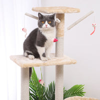 HKM-3537469 Beige Grey Brown Cat Climber House - 140cm Height with Sisal and Short Wool Material