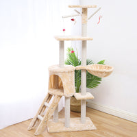 HKM-3537469 Beige Grey Brown Cat Climber House - 140cm Height with Sisal and Short Wool Material