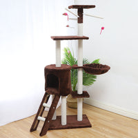 HKM-3537469 Beige Grey Brown Cat Climber House - 140cm Height with Sisal and Short Wool Material