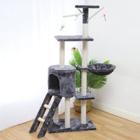 HKM-3537469 Beige Grey Brown Cat Climber House - 140cm Height with Sisal and Short Wool Material
