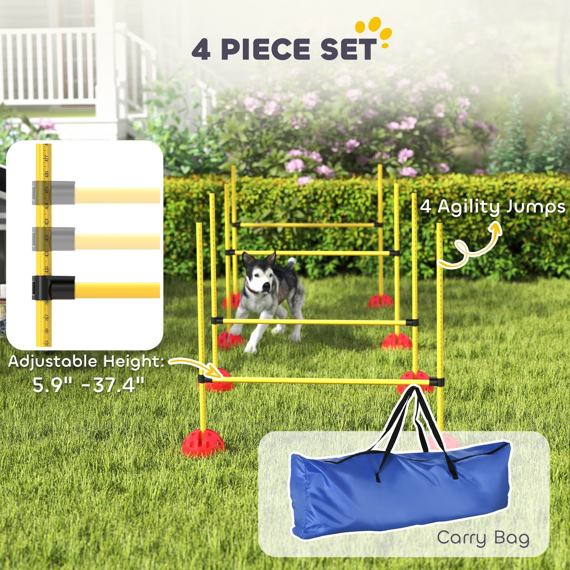 HKM-3539005 Adjustable Dog Agility Jump Set with Carry Bag - 4 Piece Course for Training and Exercise