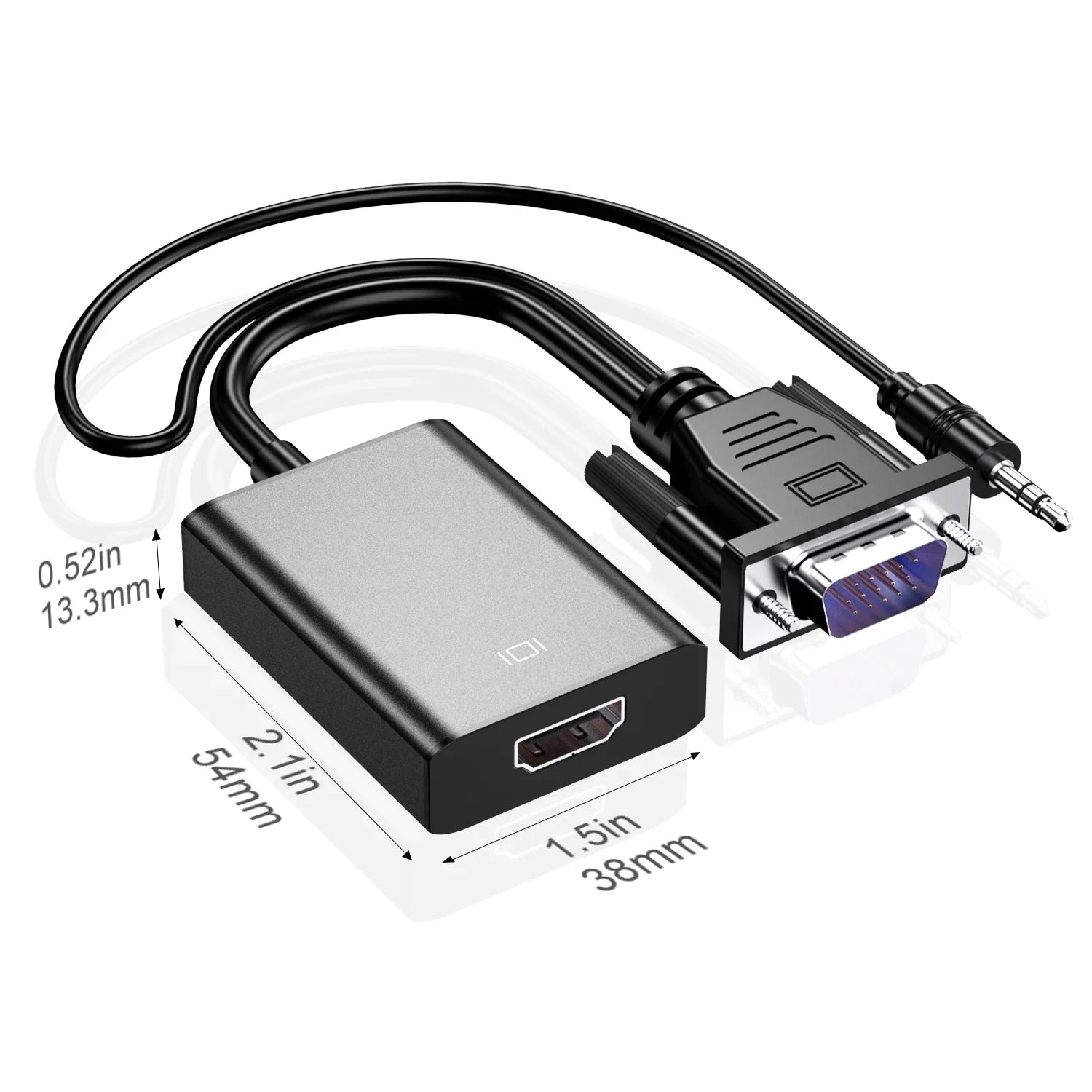HKM-354003 VGA to HDMI Adapter with 3.5mm Audio Output for PC, Laptop, and Projector - Supports 1080P Resolution