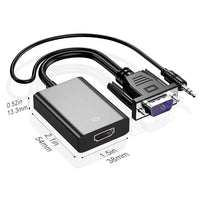HKM-354003 VGA to HDMI Adapter with 3.5mm Audio Output for PC, Laptop, and Projector - Supports 1080P Resolution