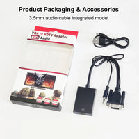 HKM-354003 VGA to HDMI Adapter with 3.5mm Audio Output for PC, Laptop, and Projector - Supports 1080P Resolution