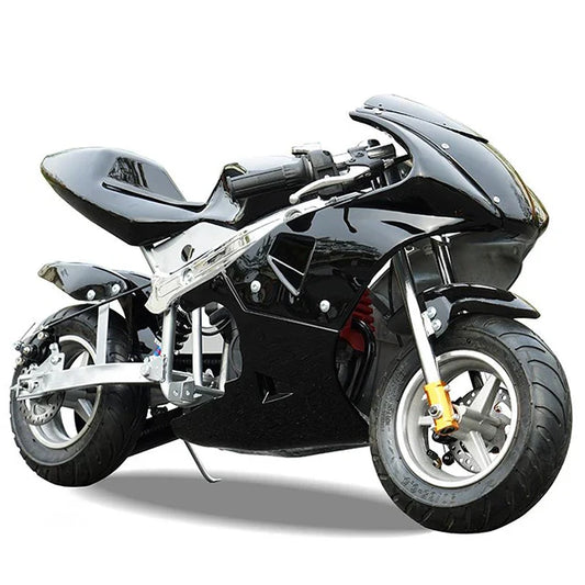 HKM-354067 49cc Gas Mini Motorcycle for Kids - 2-Stroke, 10-Inch Wheels, Front & Back Disc Brakes, Max Speed 60 km/h