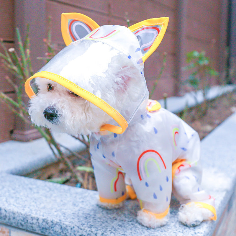 HKM-3541565 Rainbow Transparent Waterproof Dog Raincoat - Casual Pet Clothing in Multiple Sizes