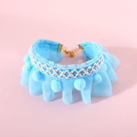 HKM-3541949 Adjustable Lace Pet Collar for Cats and Dogs - Pink, Blue, White Organza, Small to Medium Sizes