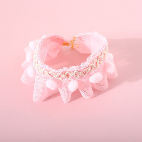 HKM-3541949 Adjustable Lace Pet Collar for Cats and Dogs - Pink, Blue, White Organza, Small to Medium Sizes