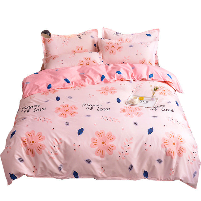 HKM-354323 Four-Piece Dormitory Bedding Set - Soft Polyester Quilt Cover, Sheet, and Pillowcases in Various Styles