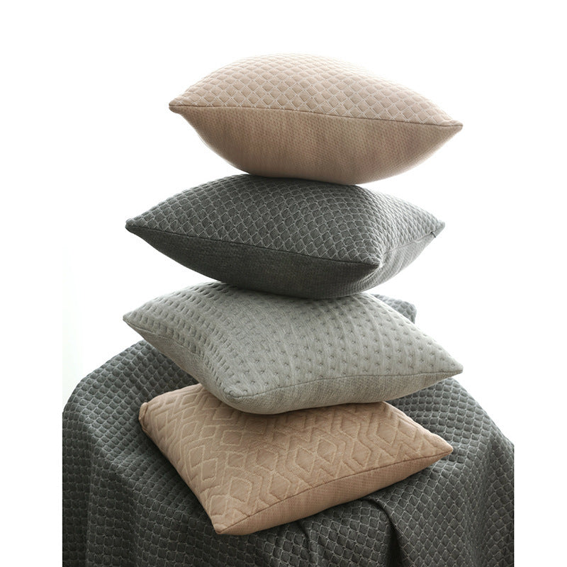 HKM-354323 Nordic Style Solid Color Cotton Fabric Pillow Cover for Sofa and Bed - Circle Pattern in Silver Gray and Space Gray