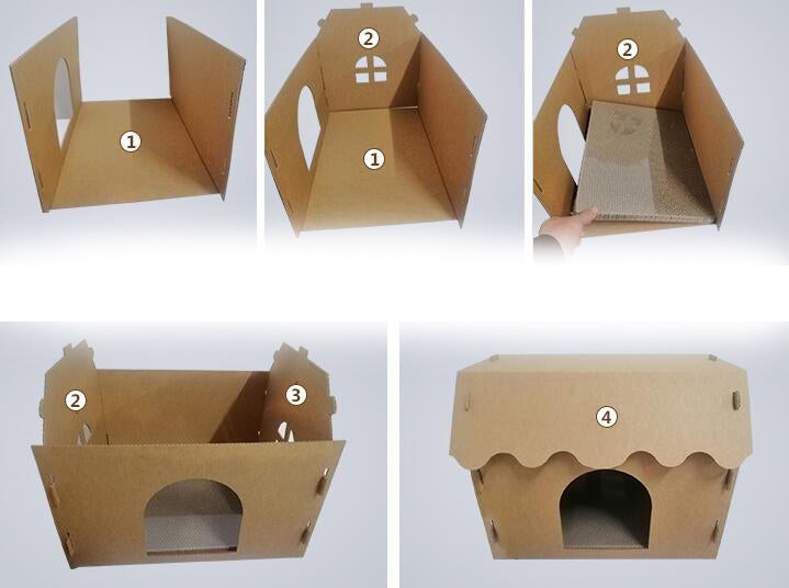 HKM-3543997 Double-Layer Corrugated Paper Cat Litter Box ¨C Villa Nest Design, Large & Medium Sizes Available