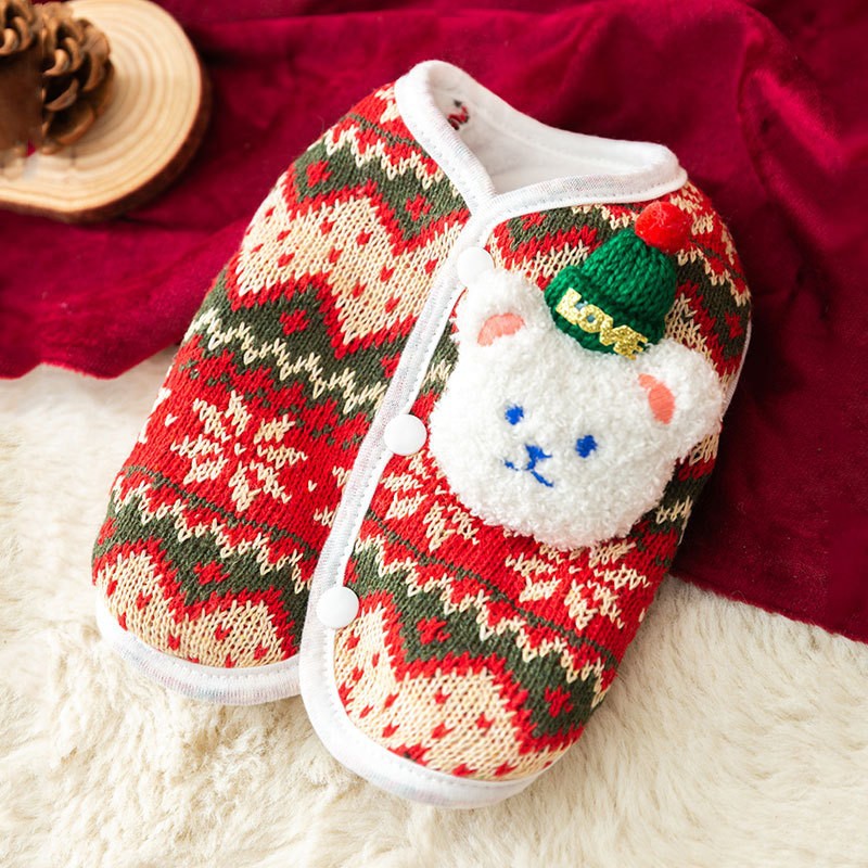 HKM-3544509 Cute Bear Pattern Winter Dog Sweater for Small Dogs and Cats ¨C Lightweight Pullover for Holidays and Everyday Wear