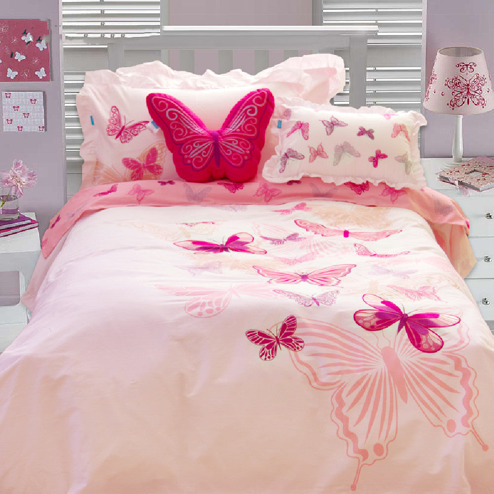 HKM-354643 Children's Princess Cartoon Wind Bedding Set - Cotton Quilt with Pillowcases in Pink & White