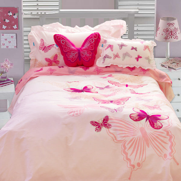 HKM-354643 Children's Princess Cartoon Wind Bedding Set - Cotton Quilt with Pillowcases in Pink & White