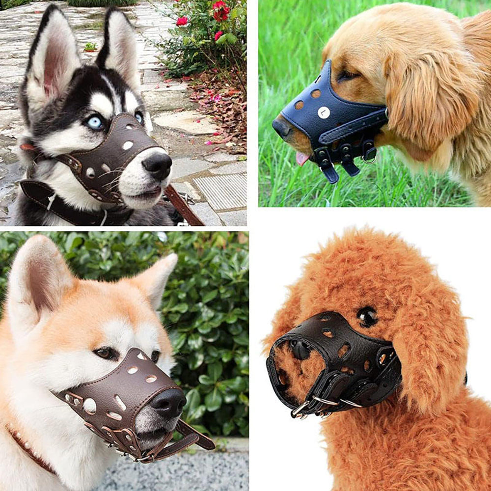 HKM-3547197 Adjustable Leather Dog Muzzle for Small to Large Breeds - Anti-Barking, Breathable, and Allows Drinking and Panting