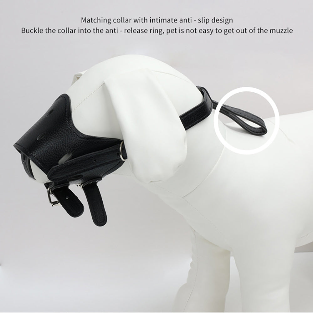 HKM-3547197 Adjustable Leather Dog Muzzle for Small to Large Breeds - Anti-Barking, Breathable, and Allows Drinking and Panting