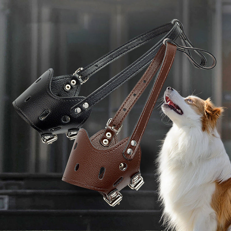 HKM-3547197 Adjustable Leather Dog Muzzle for Small to Large Breeds - Anti-Barking, Breathable, and Allows Drinking and Panting