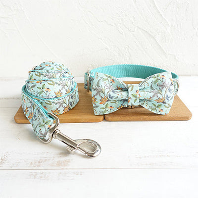 HKM-3547709 Floral Print Dog Collar with Drawstring Bow ¨C Polyester Material