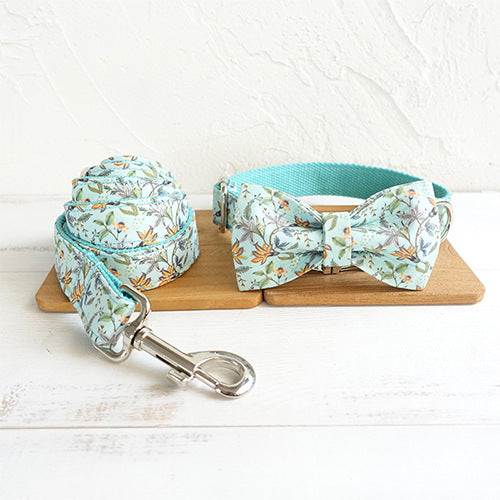 HKM-3547709 Floral Print Dog Collar with Drawstring Bow ¨C Polyester Material