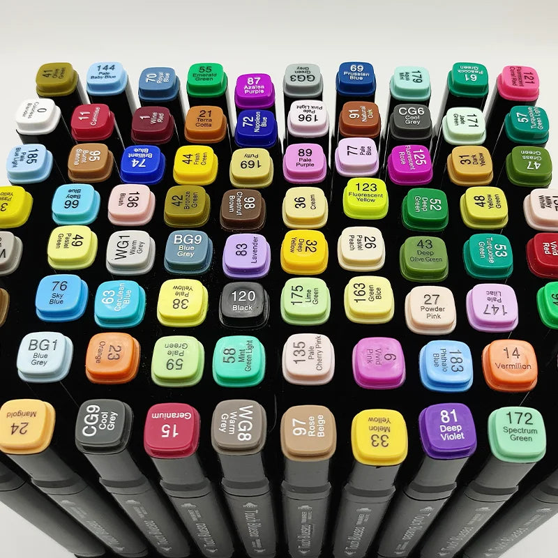 HKM-354771 Dual Brush Manga Sketching Markers Set - 204 Alcohol Felt Pens for Art and School Supplies