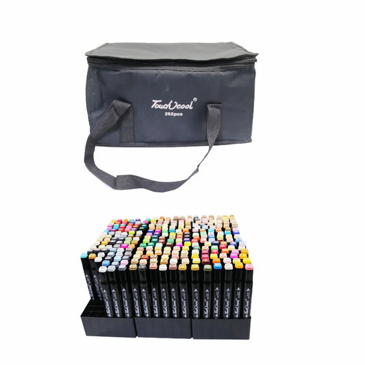 HKM-354771 Dual Brush Manga Sketching Markers Set - 204 Alcohol Felt Pens for Art and School Supplies
