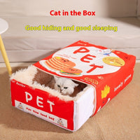 HKM-3549757 Rectangular Fully Enclosed Pet Bed for Cats - Soft Cloth, Red/Blue, Size M & L
