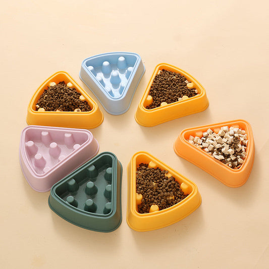 HKM-3549885 Cartoon Pizza Slow Feed Pet Bowl for Cats and Dogs - Durable PP Material, 22.5cm x 21cm x 5cm, Multiple Colors