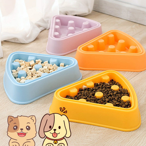 HKM-3549885 Cartoon Pizza Slow Feed Pet Bowl for Cats and Dogs - Durable PP Material, 22.5cm x 21cm x 5cm, Multiple Colors