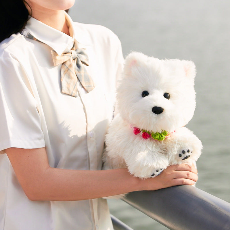 HKM-3551933 Cute Plush West Highland Simulation Doll with Various Scarves for Teens