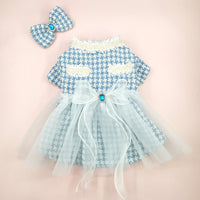 HKM-3553853 Tulle Tutu Skirt for Dogs and Cats with Matching Head Flower - Blue Smile Design