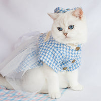 HKM-3553853 Tulle Tutu Skirt for Dogs and Cats with Matching Head Flower - Blue Smile Design