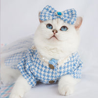 HKM-3553853 Tulle Tutu Skirt for Dogs and Cats with Matching Head Flower - Blue Smile Design