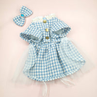 HKM-3553853 Tulle Tutu Skirt for Dogs and Cats with Matching Head Flower - Blue Smile Design