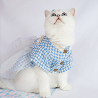 HKM-3553853 Tulle Tutu Skirt for Dogs and Cats with Matching Head Flower - Blue Smile Design