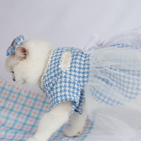 HKM-3553853 Tulle Tutu Skirt for Dogs and Cats with Matching Head Flower - Blue Smile Design