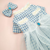 HKM-3553853 Tulle Tutu Skirt for Dogs and Cats with Matching Head Flower - Blue Smile Design