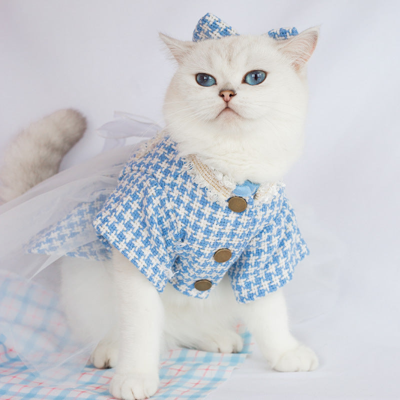 HKM-3553853 Tulle Tutu Skirt for Dogs and Cats with Matching Head Flower - Blue Smile Design